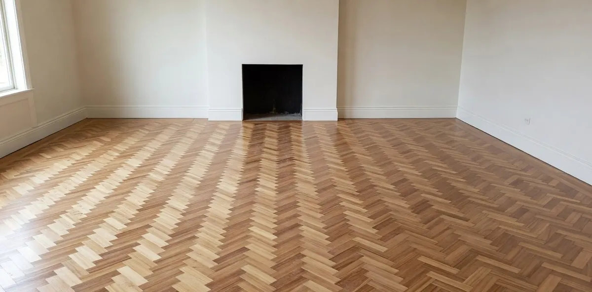 Herringbone parquetry part sanded and part original